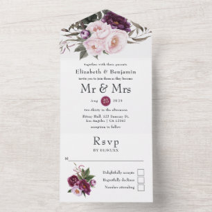 Invitación Todo En Uno Boda Floral de Terciopelo Profundo