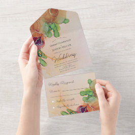 Invitación Todo En Uno Boda floral de Terracota Rusa