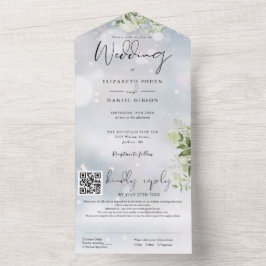 Invitación Todo En Uno Boda Floral de Vegetación Invernal Código QR