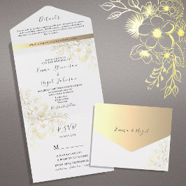 Invitación Todo En Uno Boda Floral Dorada Boho Gold