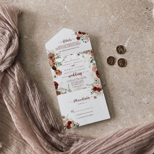 Invitación Todo En Uno Boda floral dorado de color