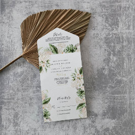 Invitación Todo En Uno Boda floral dorado de follaje tropical