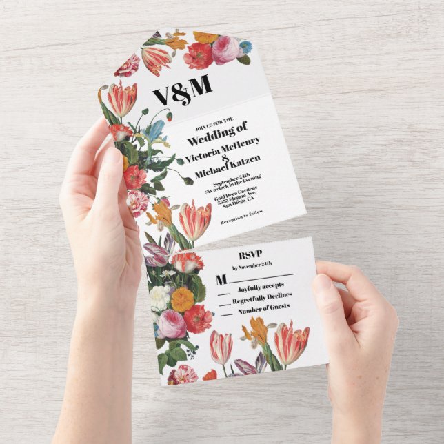 Invitación Todo En Uno Boda Floral Dutch Master (desgarro)