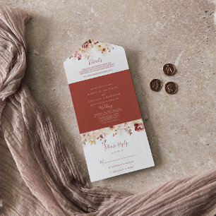 Invitación Todo En Uno Boda floral elegante de caligrafía