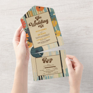 Invitación Todo En Uno Boda Floral Elegante de Estilo Mediocre del Siglo