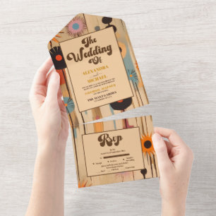 Invitación Todo En Uno Boda Floral Elegante de Mitad de Siglo