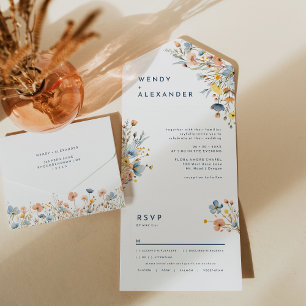 Invitación Todo En Uno Boda floral elegante y audaz