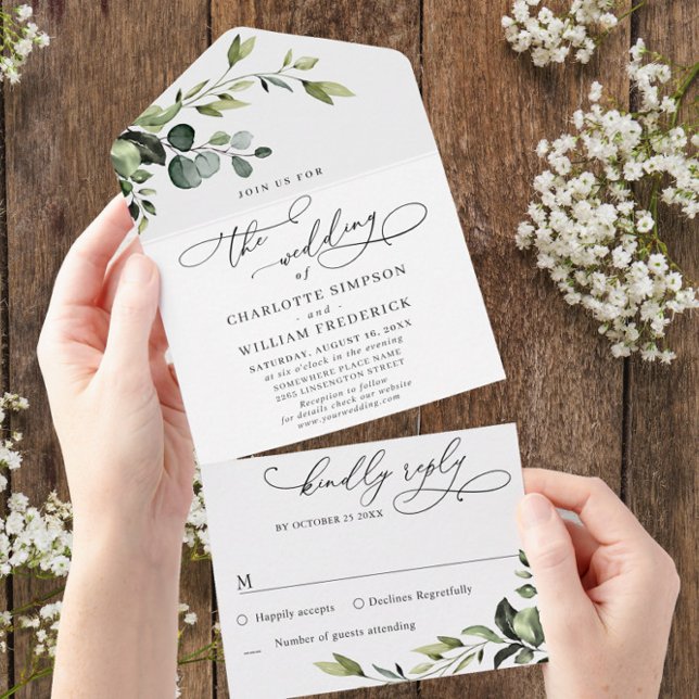 Invitación Todo En Uno Boda floral Eucalyptus Elegante (Subido por el creador)