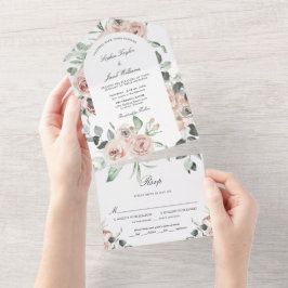 Invitación Todo En Uno Boda floral Eucalyptus Rosa