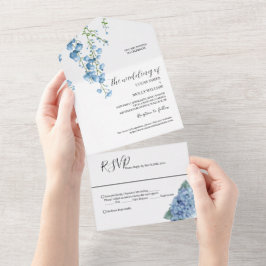 Invitación Todo En Uno Boda floral francesa azul moderna