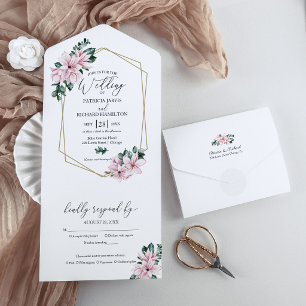 Invitación Todo En Uno Boda Floral Geométrica de Eucalipto y Magnolia