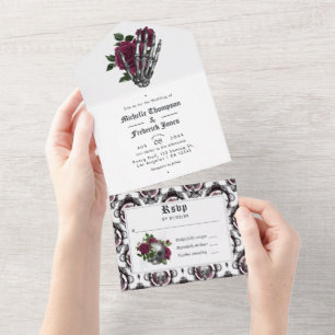 Invitación Todo En Uno Boda Floral Gótica de Borgoña