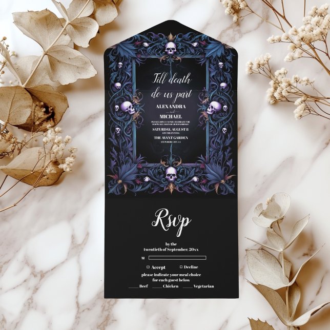Invitación Todo En Uno Boda floral gótico de Halloween (Subido por el creador)