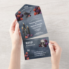 Invitación Todo En Uno Boda floral gótico místico Moody
