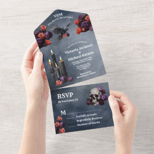 Invitación Todo En Uno Boda floral gótico místico Moody