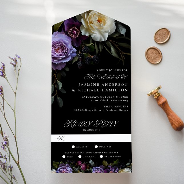 Invitación Todo En Uno Boda floral gótico moderno (Subido por el creador)