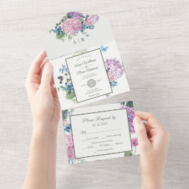 Invitación Todo En Uno Boda floral Hydrangea pintado a mano