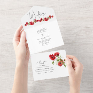Invitación Todo En Uno Boda Floral Invernal Roja Colorida II