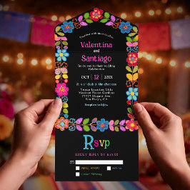 Invitación Todo En Uno Boda floral mexicana moderna