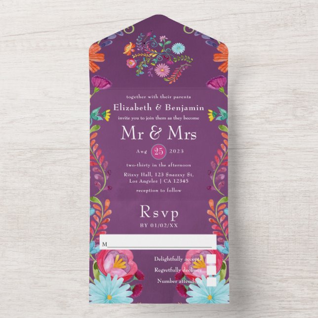 Invitación Todo En Uno Boda floral mexicano de Fiesta (Interior)