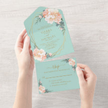 Boda floral Mint Green Moda Rubor Gold Peach