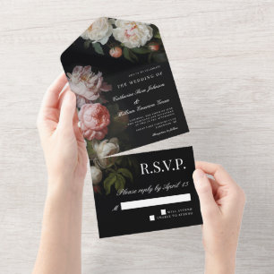Invitación Todo En Uno Boda floral moderna y temperamental de peonía y ro