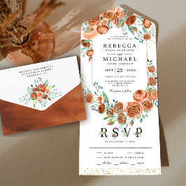 Invitación Todo En Uno Boda floral Naranja con quemadura de tierra modern