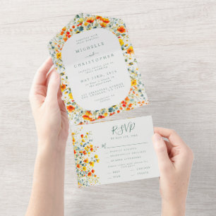 Invitación Todo En Uno Boda floral negrita