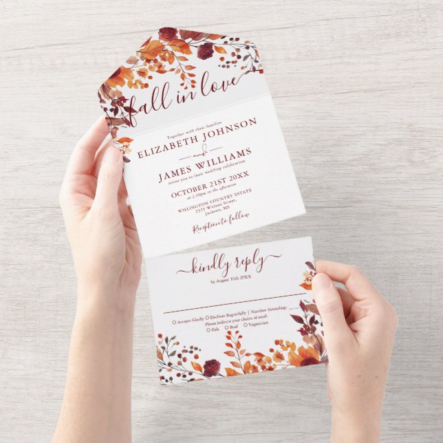Invitación Todo En Uno Boda Floral Otoño Boho Enamorarse (desgarro)
