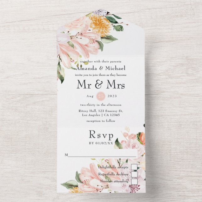 Invitación Todo En Uno Boda Floral Pastel (Interior)