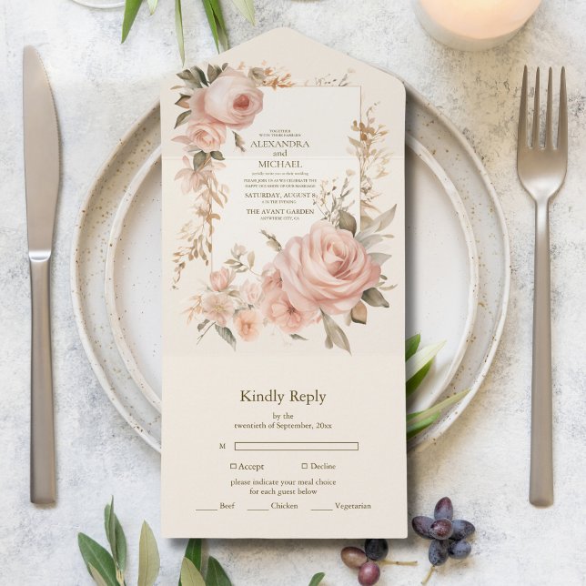 Invitación Todo En Uno Boda floral Pastel Soft Rubor Peach (Subido por el creador)