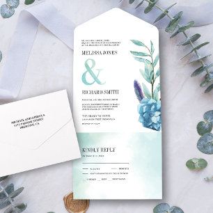 Invitación Todo En Uno Boda floral polvorienta azul rústica botánica