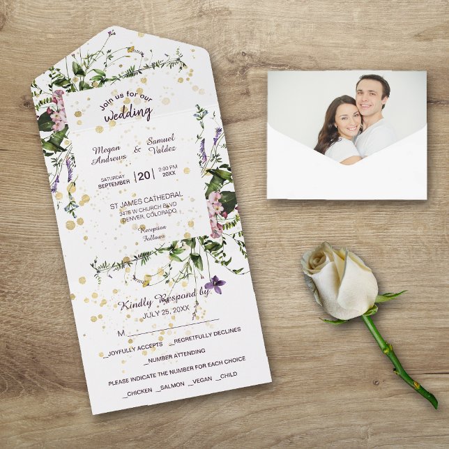 Invitación Todo En Uno Boda Floral Purple Pink Wildflowers (Subido por el creador)