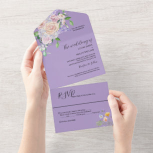 Invitación Todo En Uno Boda floral Purple Wildflower Summer