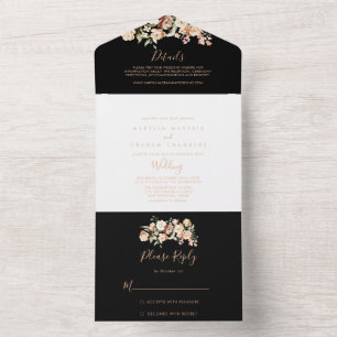 Invitación Todo En Uno Boda floral real formal negro