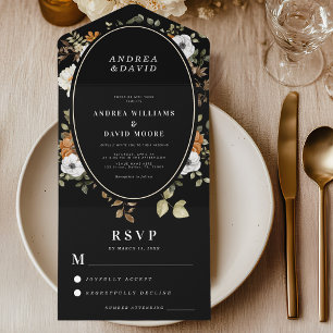 Invitación Todo En Uno Boda floral romántico de Boho floral oscuro y moro
