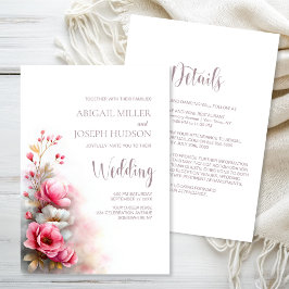 Invitación Todo en Uno Boda Floral Rosa