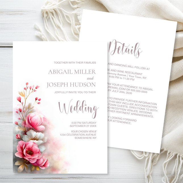 Invitación Todo en Uno Boda Floral Rosa (Subido por el creador)