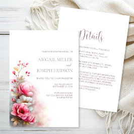 Invitación Todo en Uno Boda Floral Rosa