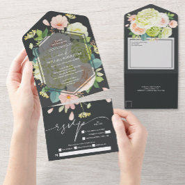 Invitación Todo En Uno Boda floral rosa acuarela