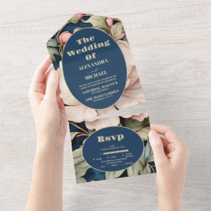 Invitación Todo En Uno Boda floral rosa acuarela