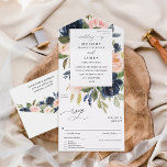 Invitación Todo En Uno Boda floral rosa azul marino y Rubor<br><div class="desc">Haz que el envío de la invitación y RSVP sea fácil,  mientras que tus invitados te sorprenderán con tu hermoso Boda floral azul marino y rosa de Rubor todo en una sola invitación.</div>