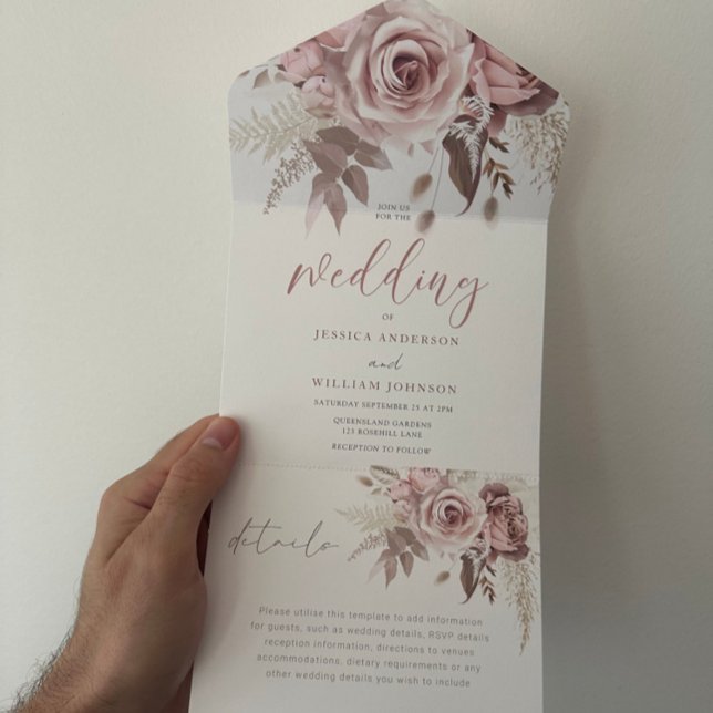 Invitación Todo En Uno Boda floral Rosa divino Rubor Dusty (Subido por el creador)