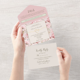 Invitación Todo En Uno Boda floral rosa elegante