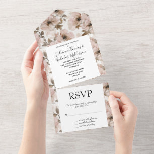 Invitación Todo En Uno Boda floral rosa occidental