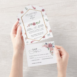 Invitación Todo En Uno Boda floral rosa polvoriento