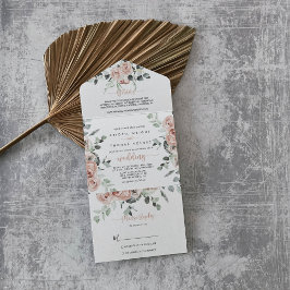 Invitación Todo En Uno Boda floral rosa rosa rosado clásico