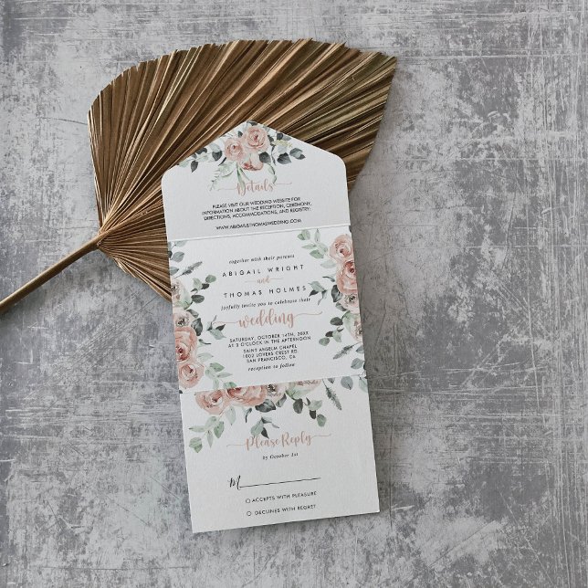 Invitación Todo En Uno Boda floral rosa rosa rosado clásico (Subido por el creador)