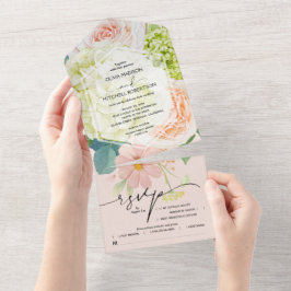 Invitación Todo En Uno Boda floral rosa Rubor