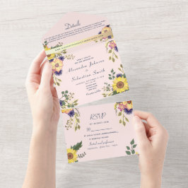 Invitación Todo En Uno Boda Floral Rosa Sonrojado